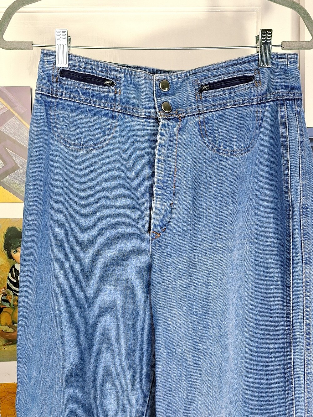 Vintage 70s Jag Sailor Jeans High Waist Wide Leg Denim Sz 29x32 Blue Hippie Boho - Picture 3 of 9